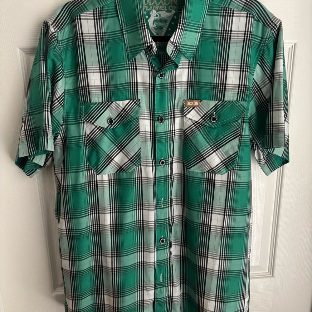 DIXXON Men's Teal and Black Plaid Shirt